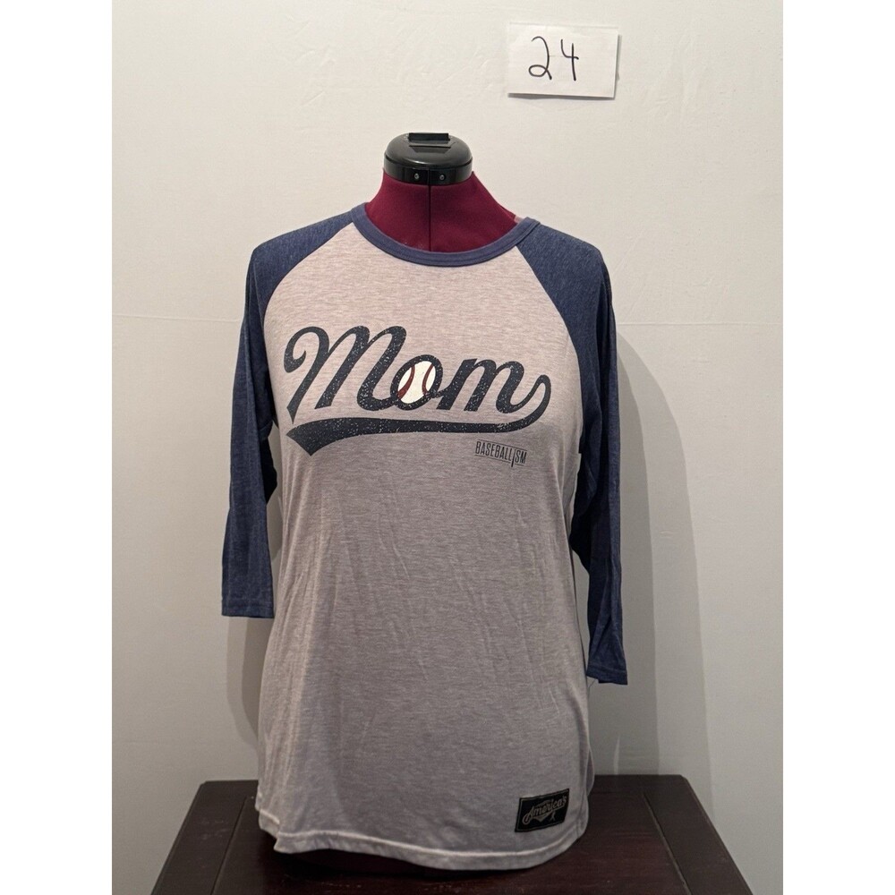 Baseballism Mom Raglan Shirt XL Gray Blue 3/4 Sleeve Baseball Graphic Tee